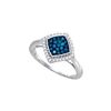 Image 1 : 0.33 CTW Blue Colored Diamond Diagonal Square Cluster Fine Ring 10K White Gold