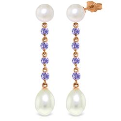 Genuine 11 ctw Pearl & Tanzanite Earrings Jewelry 14KT Rose Gold - REF-34R3P