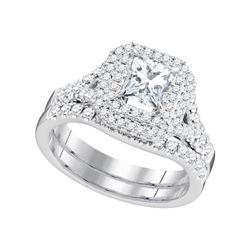 1.63 CTW Natural Princess Diamond Solitaire Halo Bridal Engagement Ring 18K White Gold