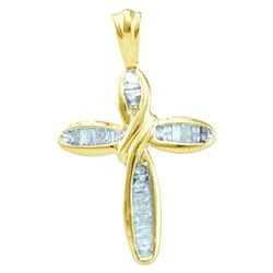 0.27 CTW Baguette Natural Diamond Cross Faith Pendant 10K Yellow Gold
