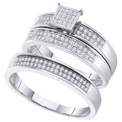 0.33 CTW His & Hers Natural Diamond Cluster Matching Bridal Ring 10K White Gold