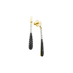 0.75 CTW Black Colored Diamond Stick Dangle Screwback Stud Earrings 10K Yellow Gold
