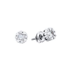 0.25 CTW Baguette Natural Diamond Cluster Screwback Stud Earrings 14K White Gold