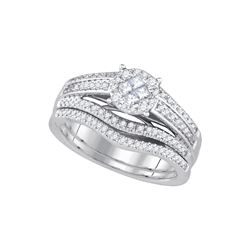 0.63 CTW Princess & Natural Diamond Soleil Bridal Engagement Ring 14K White Gold