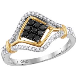 0.4 CTW Black Colored Diamond Cluster Ring 10K Multi-Tone Gold