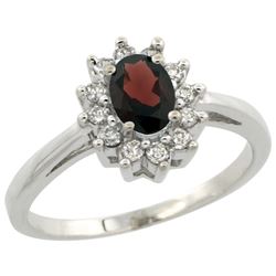 Natural 0.67 ctw Garnet & Diamond Engagement Ring 10K White Gold - REF-38A8V