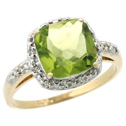 Natural 2.4 ctw Peridot & Diamond Engagement Ring 14K Yellow Gold - REF-34H3W