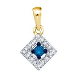 0.2 CTW Blue Colored Diamond Square Pendant 10K Yellow Gold