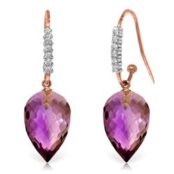 Genuine 19.18 ctw Amethyst & Diamond Earrings Jewelry 14KT Rose Gold - REF-52Z9N