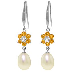 Genuine 9.01 ctw Citrine, Pearl & Diamond Earrings Jewelry 14KT White Gold - REF-44W3Y