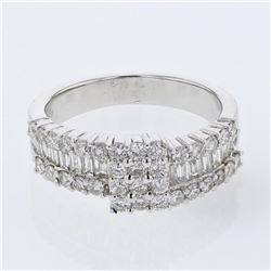 Baguette & Round Diamond Ring in 18K White Gold - REF-157W2H