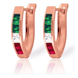 Genuine 1.28 ctw Emerald, White Topaz & Ruby Earrings Jewelry 14KT Rose Gold - REF-26V7W