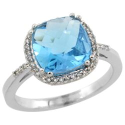 Natural 4.11 ctw Swiss-blue-topaz & Diamond Engagement Ring 10K White Gold - REF-34K3R