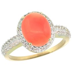 Natural 2.56 ctw Coral & Diamond Engagement Ring 10K Yellow Gold - REF-30H8W