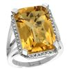 Image 1 : Natural 15.06 ctw Whisky-quartz & Diamond Engagement Ring 10K White Gold - REF-57A2V