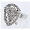 Image 1 : Teardrop-shape Antique Milgrained Diamond Ring in 14K White Gold - REF-101W7H
