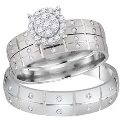 0.34 CTW His & Hers Natural Diamond Cluster Matching Bridal Ring 14K White Gold