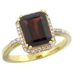 Natural 2.63 ctw Garnet & Diamond Engagement Ring 14K Yellow Gold - REF-43N9G