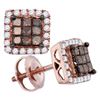 Image 1 : 0.76 CTW Princess Red Colored Diamond Square Cluster Earrings 10K Rose Gold