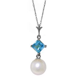 Genuine 2.5 ctw Blue Topaz Necklace Jewelry 14KT White Gold - REF-18T2A