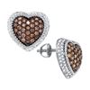 Image 1 : 1.30 CTW Cognac-brown Colored Diamond Heart Cluster Earrings 10K White Gold