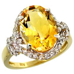 Natural 5.89 ctw citrine & Diamond Engagement Ring 14K Yellow Gold - REF-88G8M