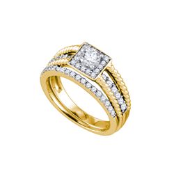 0.95 CTW Natural Diamond Halo Bridal Engagement Ring 14K Yellow Gold