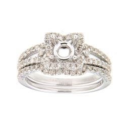 14K White Gold 0.76CTW Diamond Wedding Ring Set - REF-89M6F