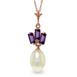 Genuine 4.68 ctw Pearl & Amethyst Necklace Jewelry 14KT Rose Gold - REF-17V6W