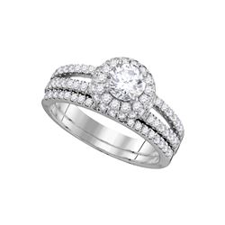 1.50 CTW Natural Diamond Halo Bridal Engagement Ring 14K White Gold