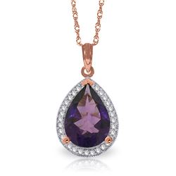 Genuine 3.41 ctw Amethyst & Diamond Necklace Jewelry 14KT Rose Gold - REF-69K6V