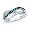 Image 1 : 0.09 CTW Blue Colored Diamond Crossover Band 10K Yellow Gold