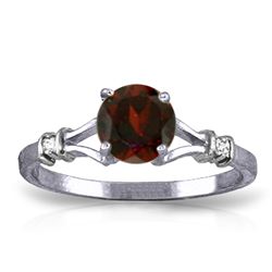 Genuine 1.07 ctw Garnet & Diamond Ring Jewelry 14KT White Gold - REF-27T8A