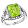 Natural 3.46 ctw peridot & Diamond Engagement Ring 14K White Gold - REF-110A9V