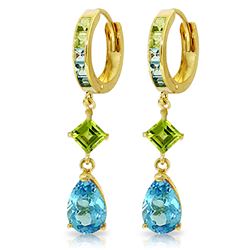 Genuine 5.37 ctw Blue Topaz & Peridot Earrings Jewelry 14KT Yellow Gold - REF-62R3P