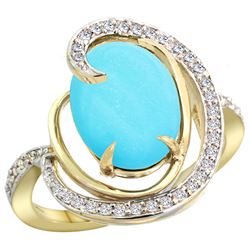 Natural 6.53 ctw turquoise & Diamond Engagement Ring 14K Yellow Gold - REF-90W5K