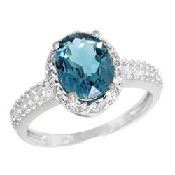 Natural 1.91 ctw London-blue-topaz & Diamond Engagement Ring 14K White Gold - REF-41F7N