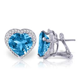 Genuine 12.88 ctw Blue Topaz & Diamond Earrings Jewelry 14KT White Gold - REF-107A3K