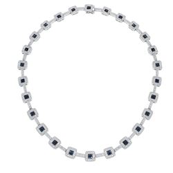 14KWhite Gold 8.92CTW Sapphire & Diamond Necklace - REF-578M3F