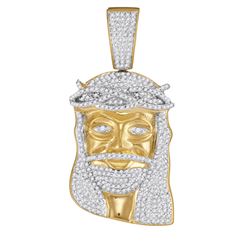 1.35 CTW Mens Natural Diamond Jesus Christ Messiah Head Charm Pendant 10K Yellow Gold