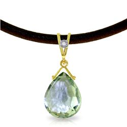 Genuine 6.51 ctw Green Amethyst & Diamond Necklace Jewelry 14KT Yellow Gold - REF-26A9K