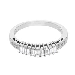 Prong-set Baguette & Round Diamond Band in 18K White Gold - REF-71M4F