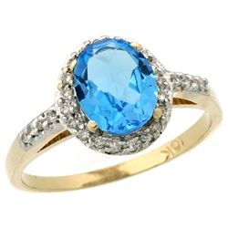 Natural 1.3 ctw Swiss-blue-topaz & Diamond Engagement Ring 10K Yellow Gold - REF-25Y9X