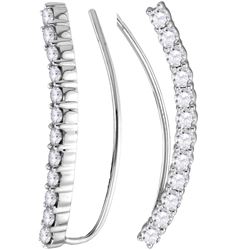 1.04 CTW Natural Diamond Curved Bowed Climber Earrings 14K White Gold