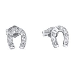 0.05 CTW Natural Diamond Horseshoe Screwback Stud Earrings 10K White Gold