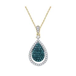 0.6 CTW Blue Colored Diamond Teardrop Pendant 10K Yellow Gold