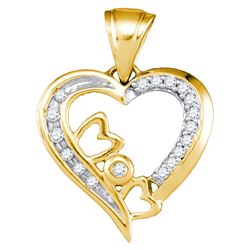 0.1 CTW Natural Diamond Heart Love Mom Mother Pendant 10K Yellow Gold