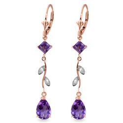 Genuine 3.97 ctw Amethyst & Diamond Earrings Jewelry 14KT Rose Gold - REF-44Y9F