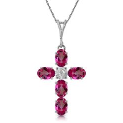 Genuine 1.88 ctw Pink Topaz & Diamond Necklace Jewelry 14KT White Gold - REF-39N8R