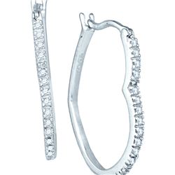 0.14 CTW Natural Diamond Heart Hoop Earrings 10K White Gold